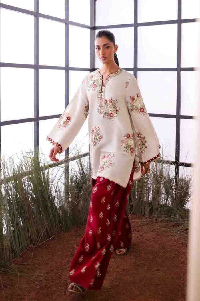 Ethnc A stunning 2-piece set featuring a lace-detailed kurta paired with beautifully embroidered pants D2 - Image 2