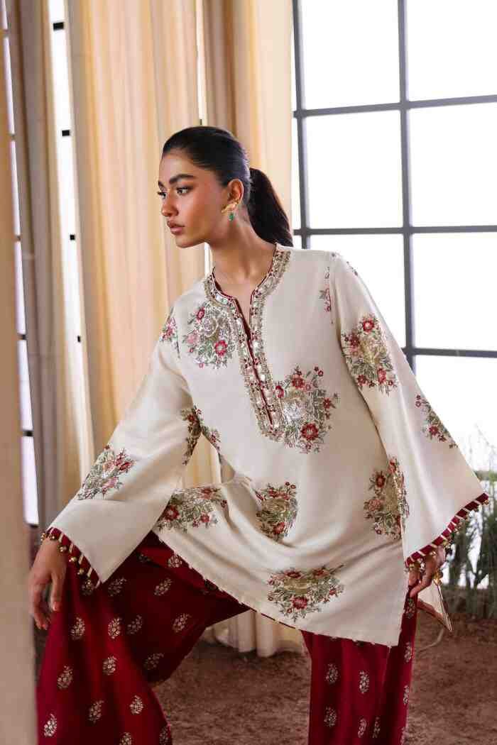 Ethnc A stunning 2-piece set featuring a lace-detailed kurta paired with beautifully embroidered pants D2 - Image 5